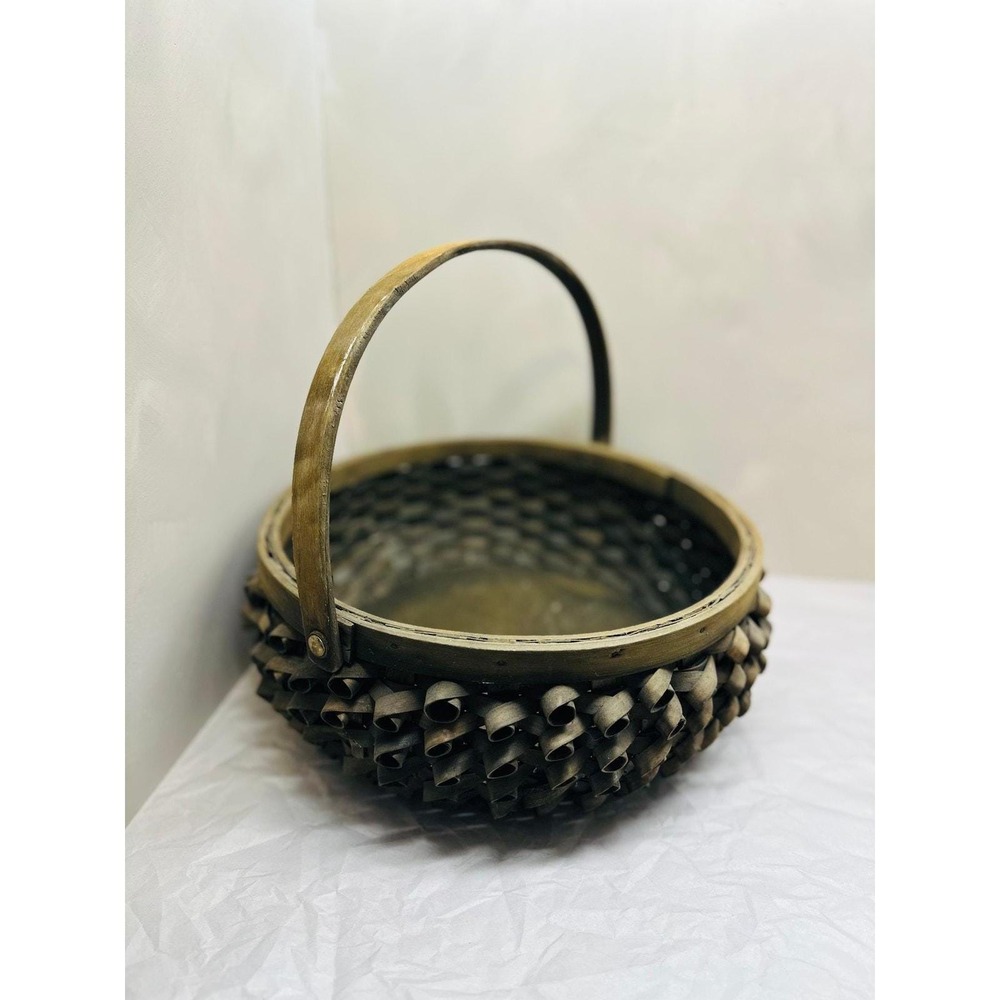 Large Porcupine Curl Gathering Basket Dark Brown 13x13x12in